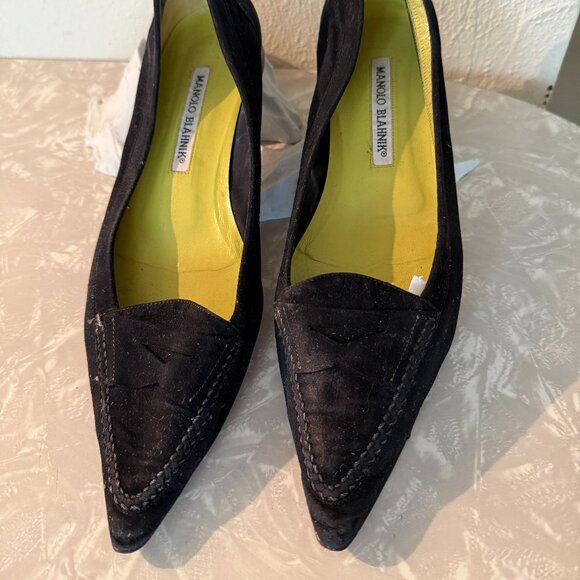 manolo blahnik pointy loafers 39/8.5-9 black suede - Picture 1 of 5